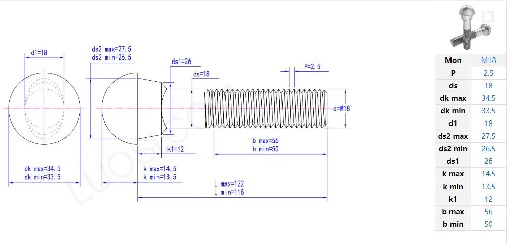 Class 8.8 Round Head Oval Neck Bolts M16 X 160 Guardrail Bolt